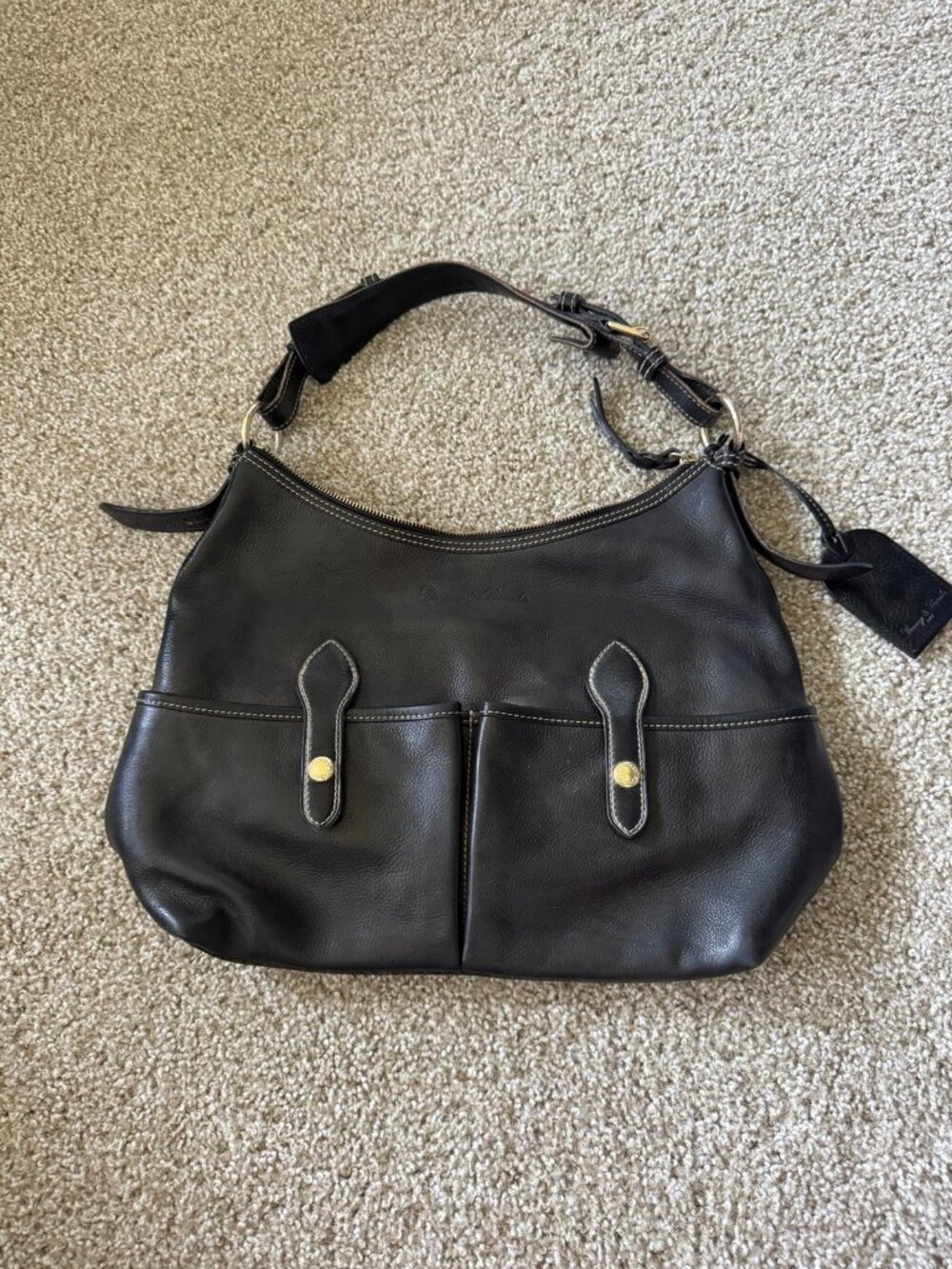 Dooney & Bourke Black Florentine Leather Small Lucy Hobo Bag Y2K